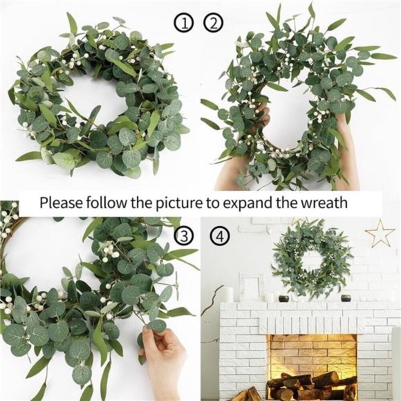 20in Artificial Eucalyptus Wreath for Front Door Fall Wreath Green Leaf Wreath - Picture 4 of 8